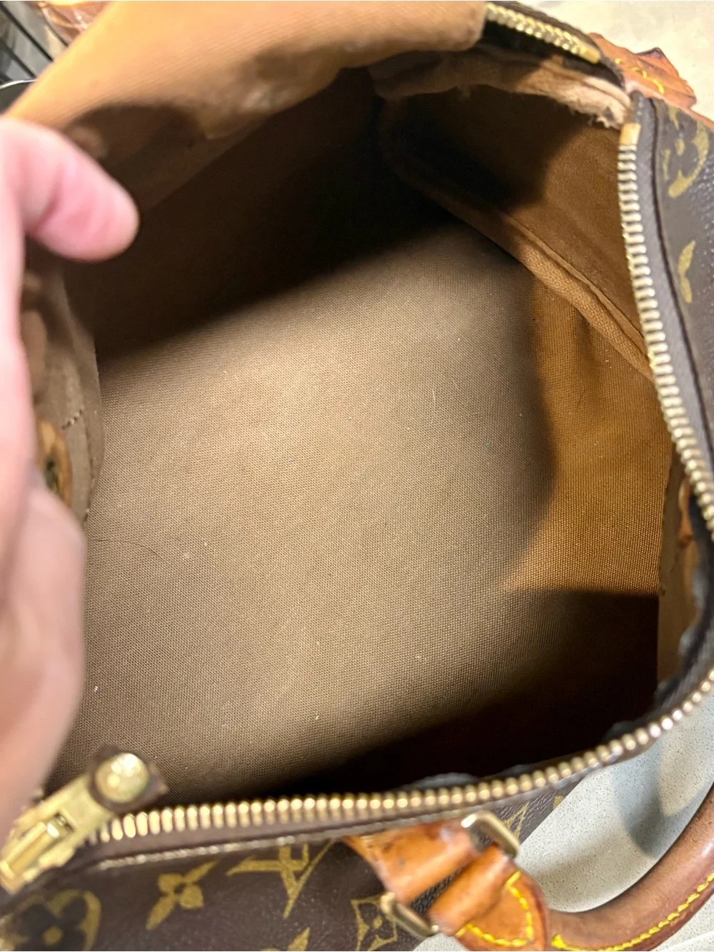 Louis Vuitton Brown Monogram Canvas Top-Handle Bag with Tan Trim